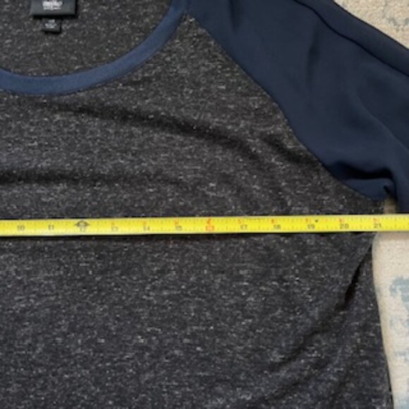 🧡 3/15 Mossimo Linen Blend Semi Sheer Gray Navy Long Sleeve Top Women's L/G - Picture 6 of 12